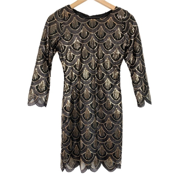 Gianni Bini Womens Mini Dress XS Black Sequin‎ Cocktail Gatsby Holiday Art Deco - Picture 1 of 7